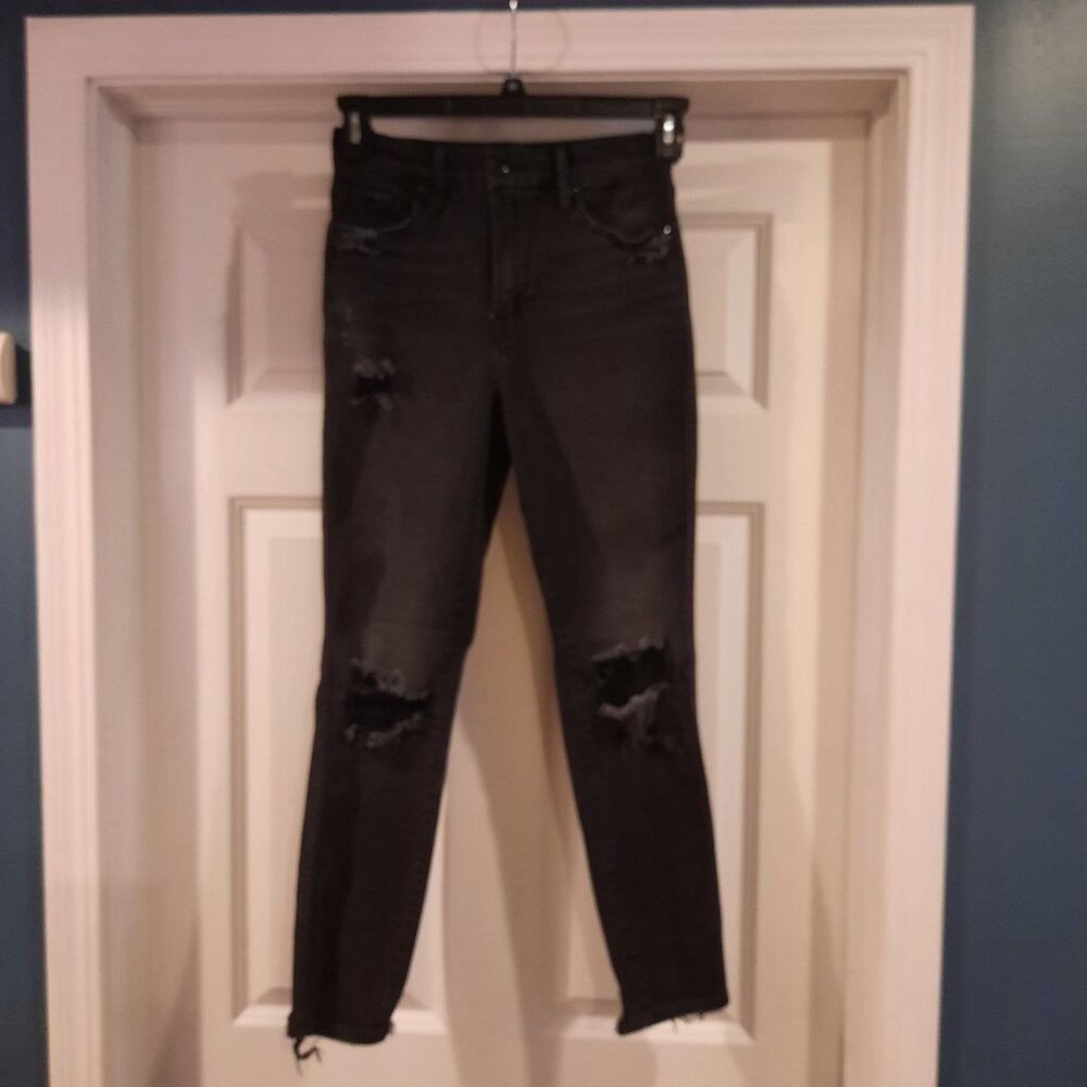 Good American Jeans Womens 4/27 Black‎ Good Curve High Rise Skinny Distressed
